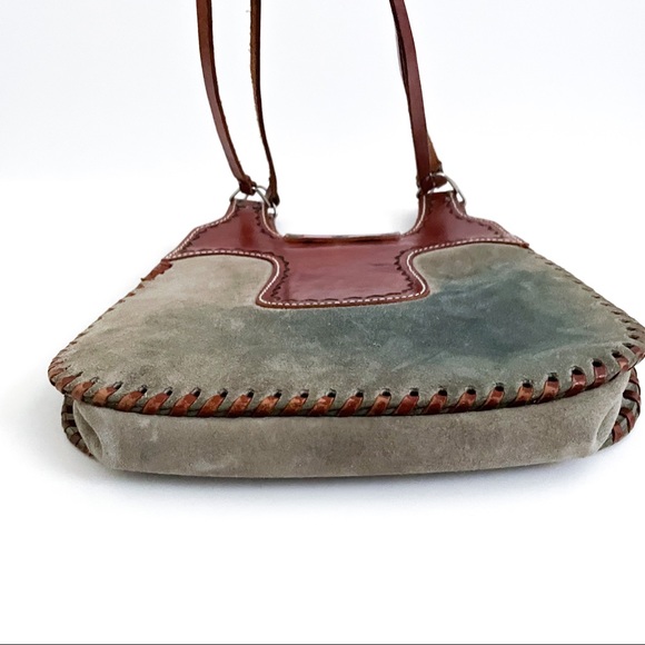Vintage Boho Western Gray Suede Tooled Leather Crossbody - Picture 5 of 6